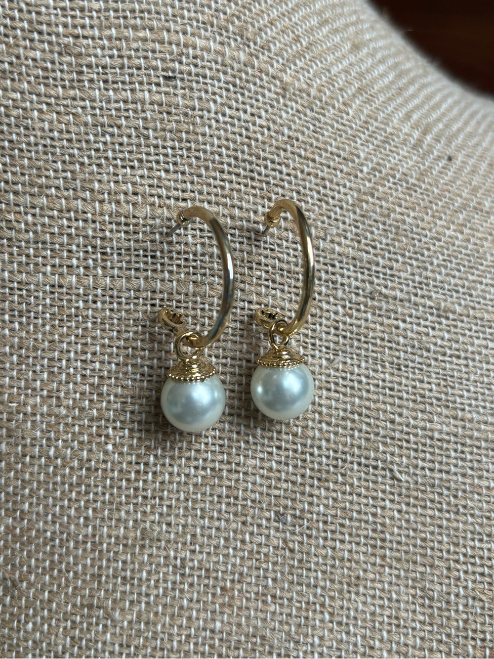 Gold Origami Owl hoop, pearl drop earrings